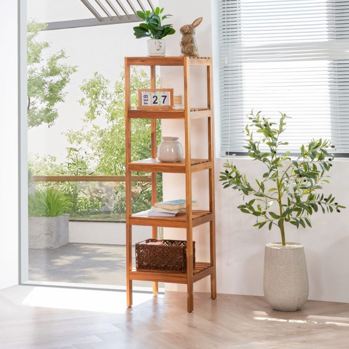 Tier Acacia Wood Corner Shelf