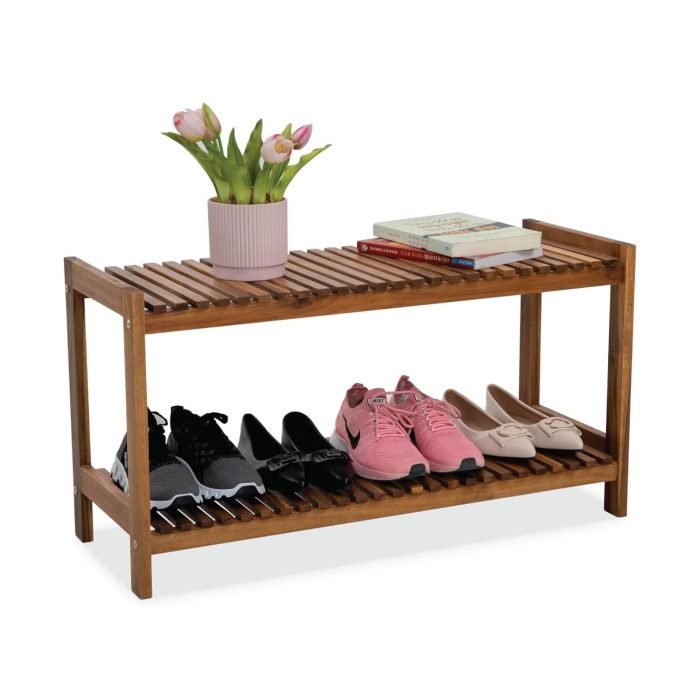 Tier Acacia Wood Shoe Rack Stackable Storage Shelf