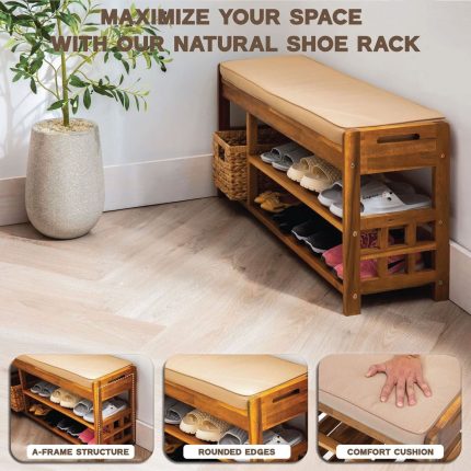 Wooden Shoe Bench for Entryway and Closet