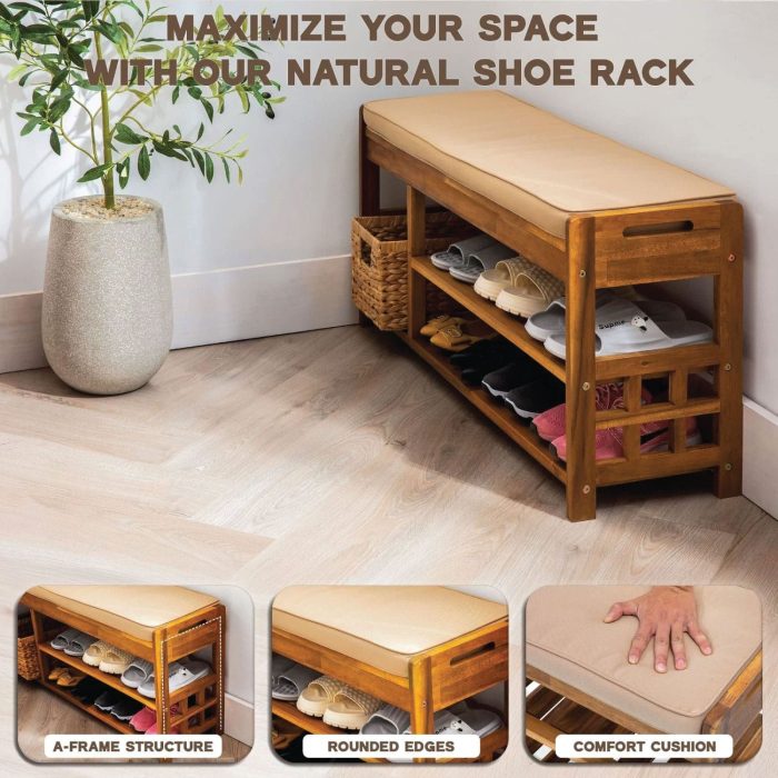 Wooden Shoe Bench for Entryway and Closet