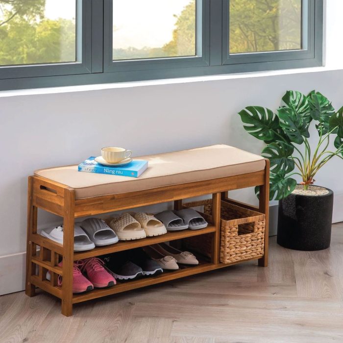 Wooden Shoe Bench for Entryway and Closet