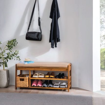 Wooden Shoe Bench for Entryway and Closet
