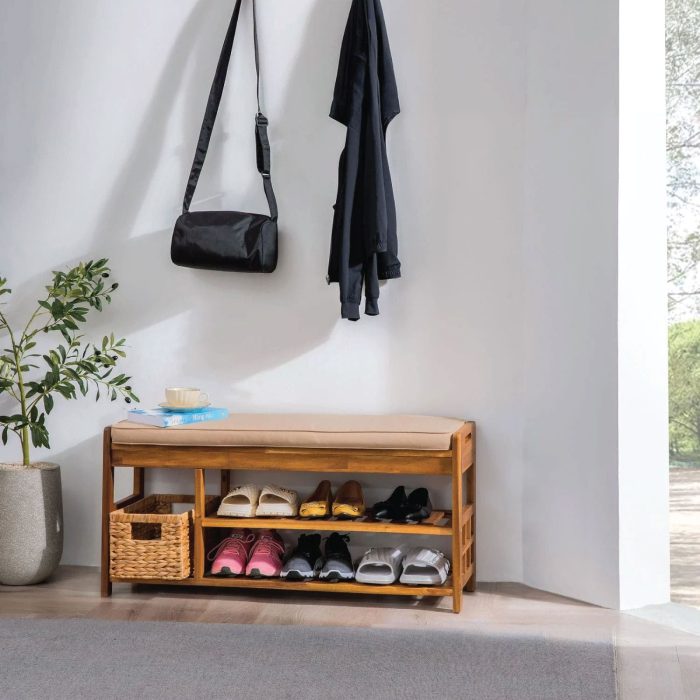 Wooden Shoe Bench for Entryway and Closet