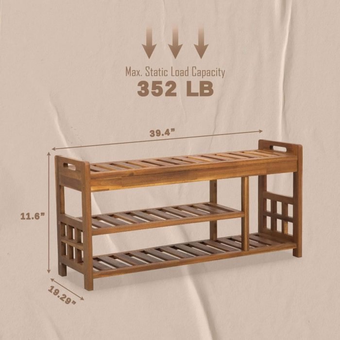 Wooden Shoe Bench for Entryway and Closet