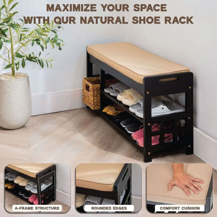 Wooden Shoe Bench for Entryway and Closet