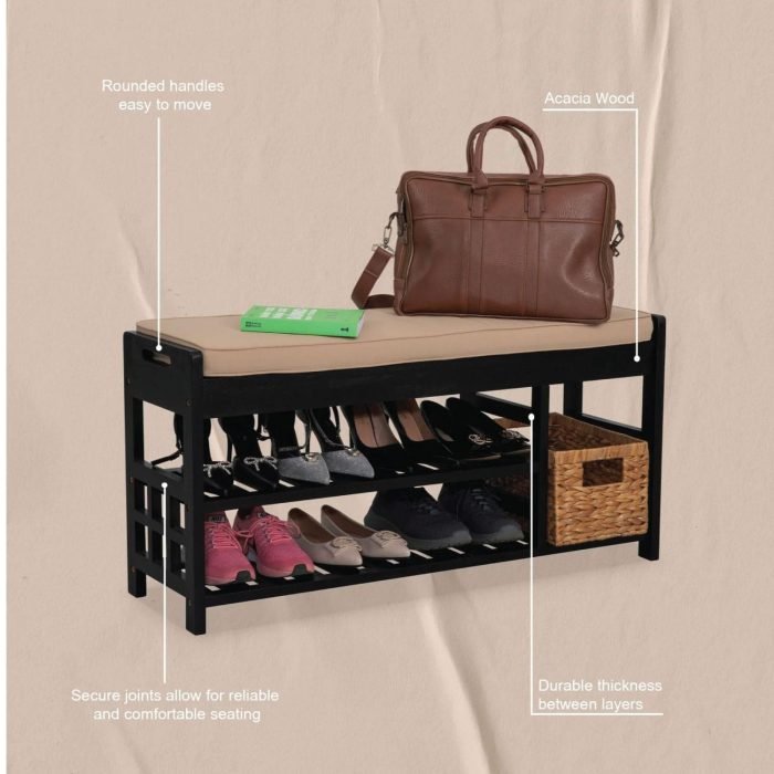 Wooden Shoe Bench for Entryway and Closet