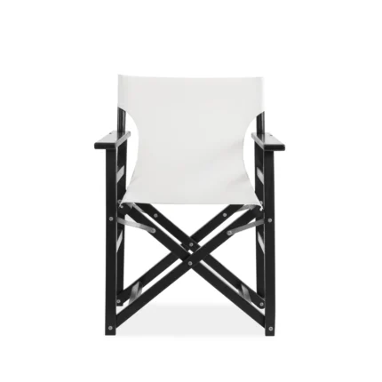 Acacia wood director chair with black frame and cream seat