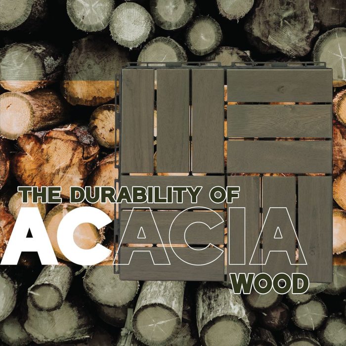 Square Joint Acacia Wood Deck Tiles, 12-Slat Interlocking Design for Indoor & Outdoor (Set of 27)