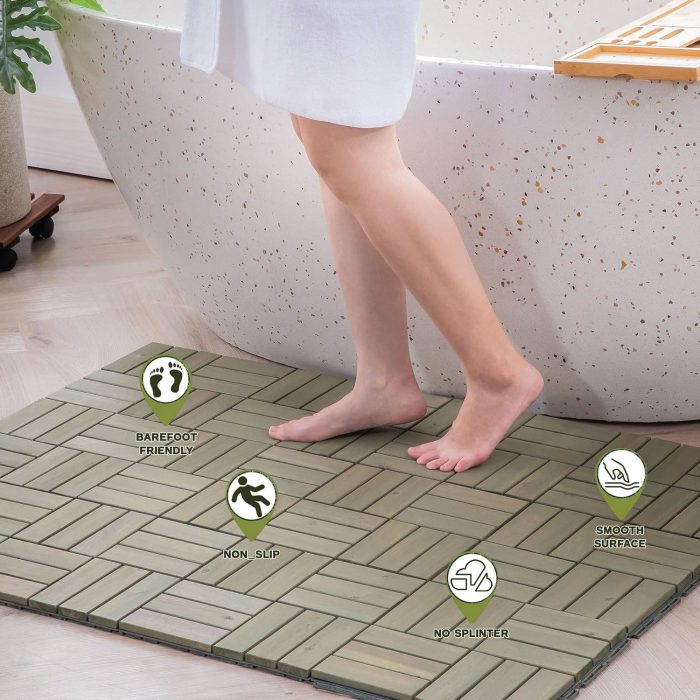 Square Joint Acacia Wood Deck Tiles, 12-Slat Interlocking Design for Indoor & Outdoor (Set of 27)
