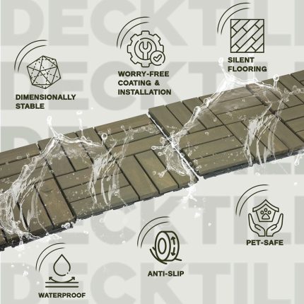 Square Joint Acacia Wood Deck Tiles, 12-Slat Interlocking Design for Indoor & Outdoor (Set of 27)