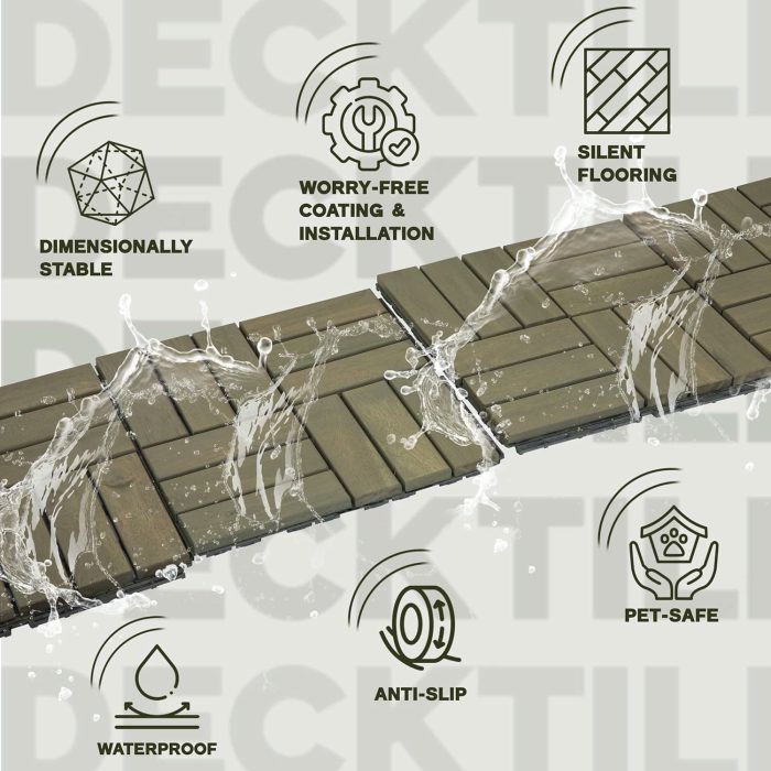 Square Joint Acacia Wood Deck Tiles, 12-Slat Interlocking Design for Indoor & Outdoor (Set of 27)
