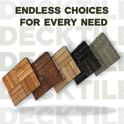 Square Joint Acacia Wood Deck Tiles, 12-Slat Interlocking Design for Indoor & Outdoor (Set of 27)