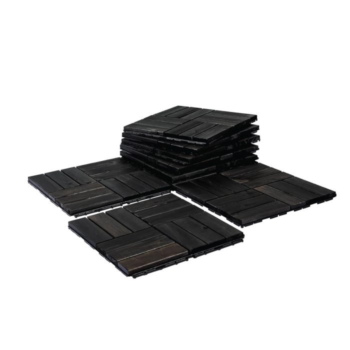 Square Joint Acacia Wood Deck Tiles, 12-Slat Interlocking Design for Indoor & Outdoor (Set of 27)