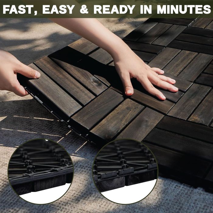 Square Joint Acacia Wood Deck Tiles, 12-Slat Interlocking Design for Indoor & Outdoor (Set of 27)
