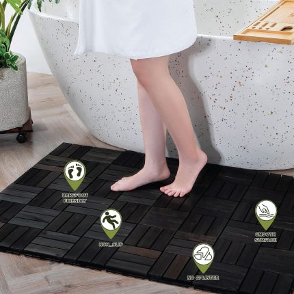 Square Joint Acacia Wood Deck Tiles, 12-Slat Interlocking Design for Indoor & Outdoor (Set of 27)