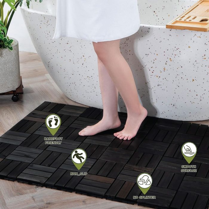 Square Joint Acacia Wood Deck Tiles, 12-Slat Interlocking Design for Indoor & Outdoor (Set of 27)