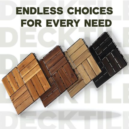 Square Joint Acacia Wood Deck Tiles, 12-Slat Interlocking Design for Indoor & Outdoor (Set of 27)