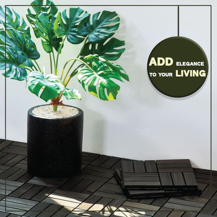 Square Joint Acacia Wood Deck Tiles, 12-Slat Interlocking Design for Indoor & Outdoor (Set of 27)