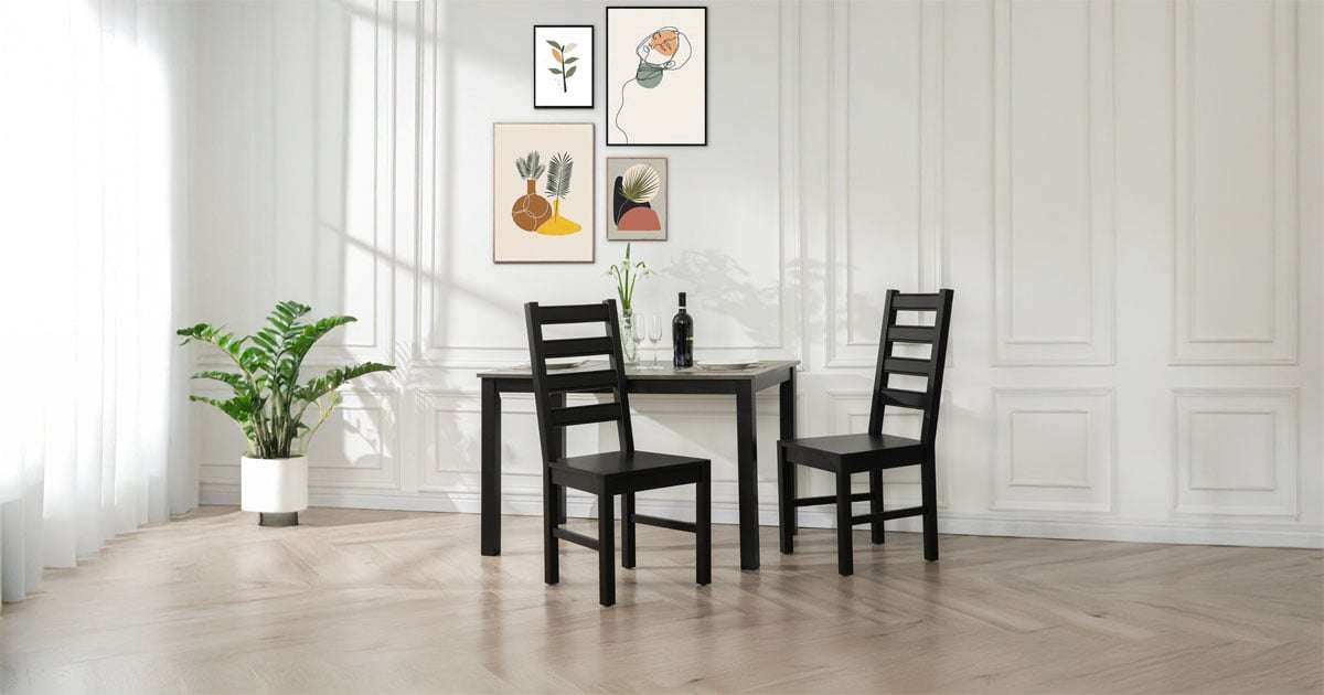 solid acacia wood dining chairs with high back design in a modern kitchen space