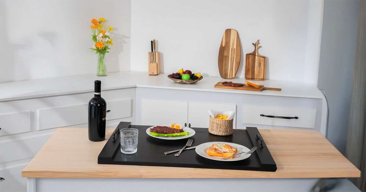 Noodle Board Stove Cover – Stylish Wooden Stove Top Cover & Kitchen Organizer 3 Noodle board stove top cover showing handles and natural wood grain finish