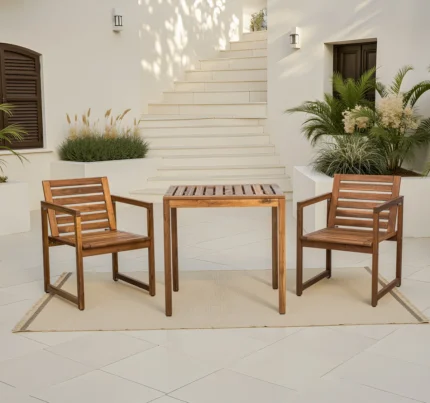 Acacia Wood Patio Chairs Set of 2 – Modern Outdoor Armchairs