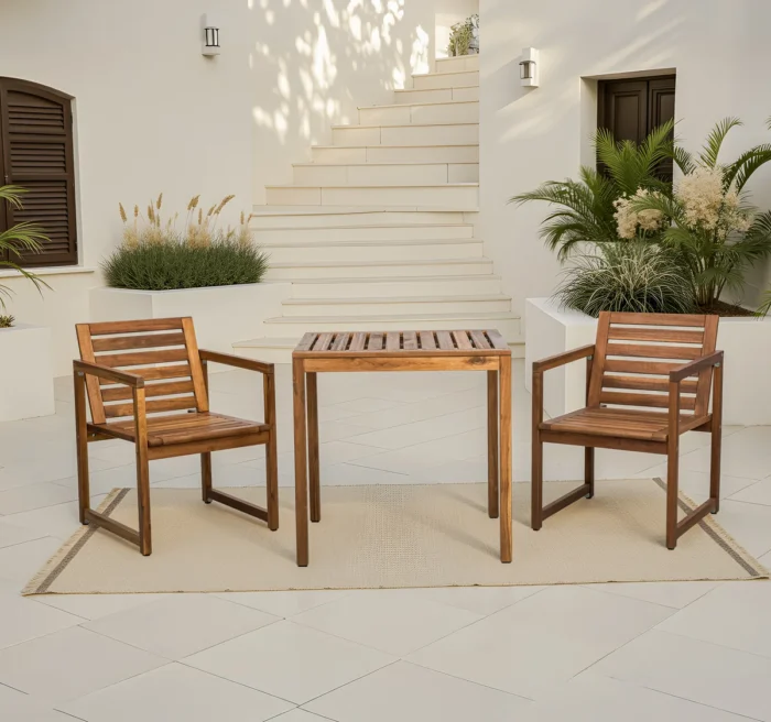 Acacia Wood Patio Chairs Set of 2 – Modern Outdoor Armchairs