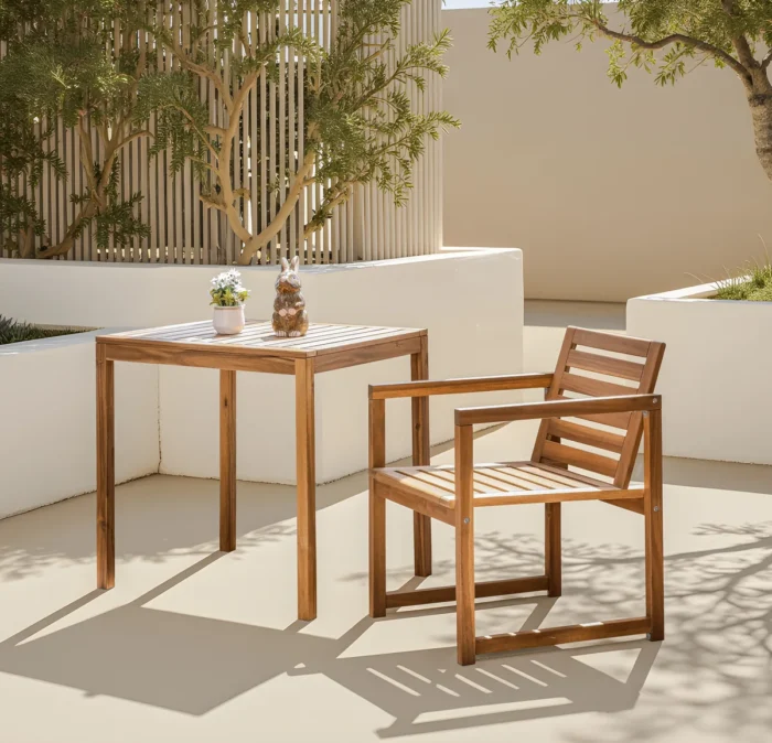 Acacia Wood Patio Chairs Set of 2 – Modern Outdoor Armchairs