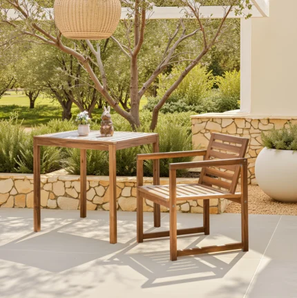 Acacia Wood Patio Chairs Set of 2 – Modern Outdoor Armchairs