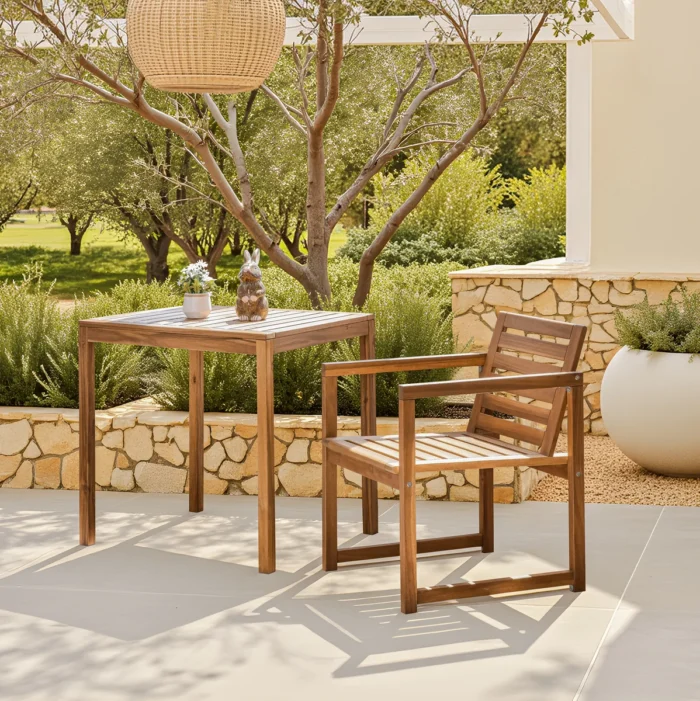 Acacia Wood Patio Chairs Set of 2 – Modern Outdoor Armchairs