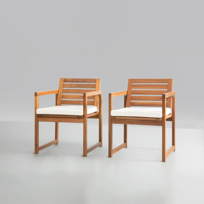 Acacia Wood Patio Chairs Set of 2 – Modern Outdoor Armchairs
