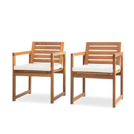 Acacia Wood Patio Chairs Set of 2 – Modern Outdoor Armchairs