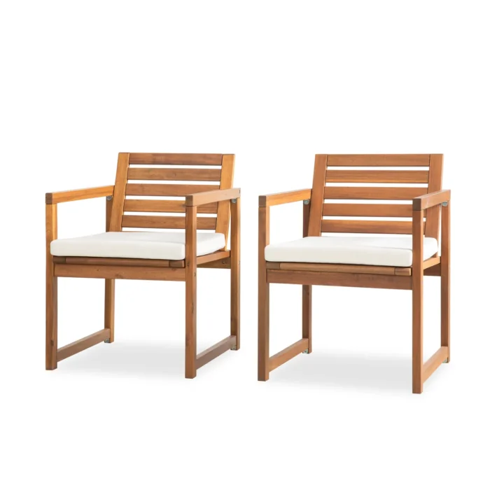 Acacia Wood Patio Chairs Set of 2 – Modern Outdoor Armchairs