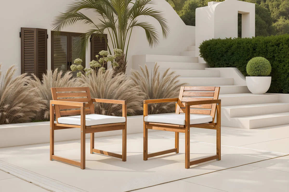 Acacia Wood Patio Chairs Set of 2 – Modern Outdoor Armchairs 6 acacia wood patio chairs with cushion variation for added seating comfort
