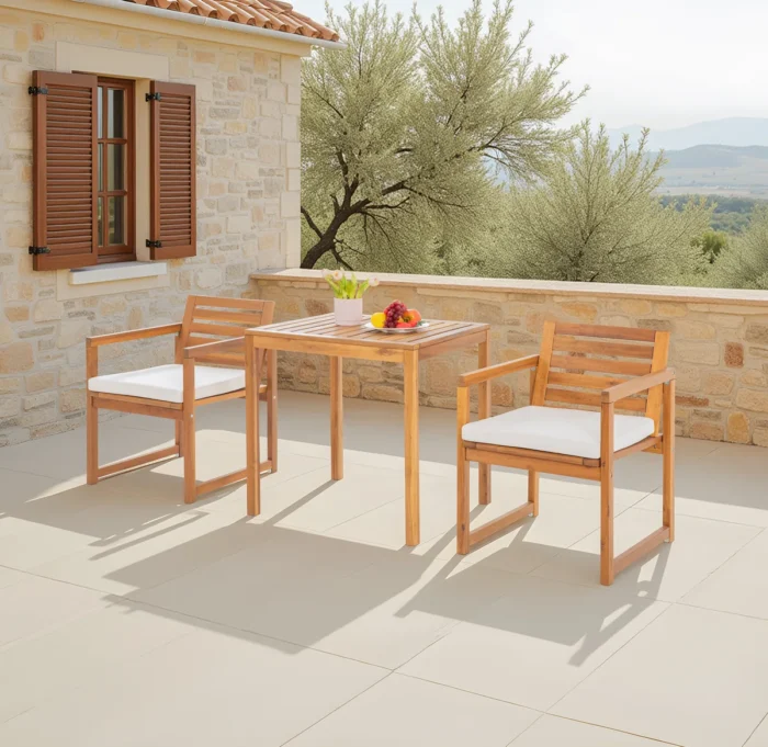 Acacia Wood Patio Chairs Set of 2 – Modern Outdoor Armchairs