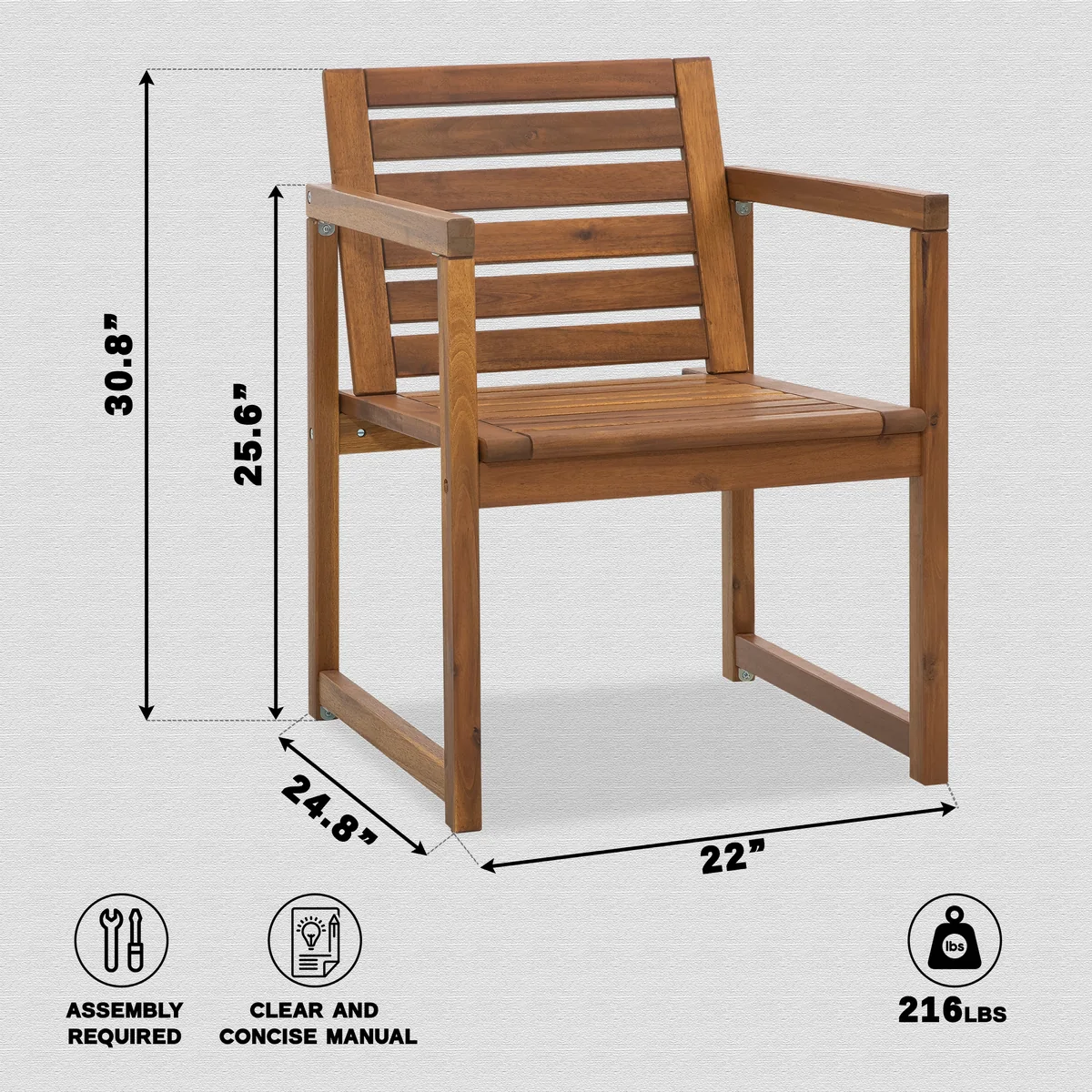Acacia Wood Patio Chairs Set of 2 – Modern Outdoor Armchairs 5 acacia wood patio chairs dimensions for planning a patio or balcony layout