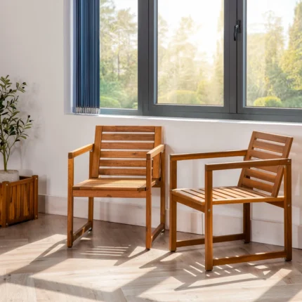 Acacia Wood Patio Chairs Set of 2 – Modern Outdoor Armchairs