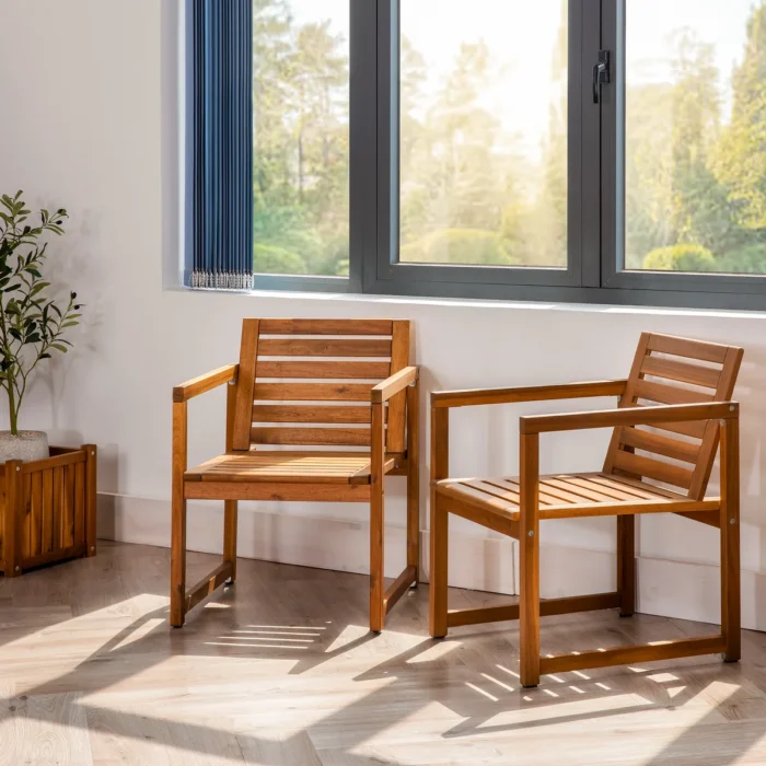 Acacia Wood Patio Chairs Set of 2 – Modern Outdoor Armchairs