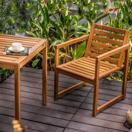 Acacia Wood Patio Chairs Set of 2 – Modern Outdoor Armchairs