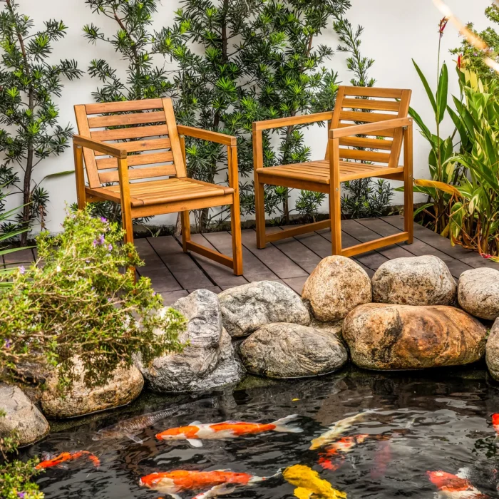 Acacia Wood Patio Chairs Set of 2 – Modern Outdoor Armchairs