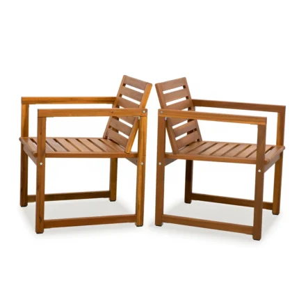 Acacia Wood Patio Chairs Set of 2 – Modern Outdoor Armchairs