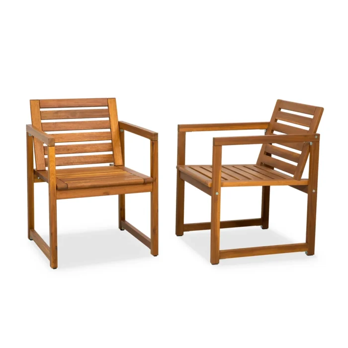 Acacia Wood Patio Chairs Set of 2 – Modern Outdoor Armchairs