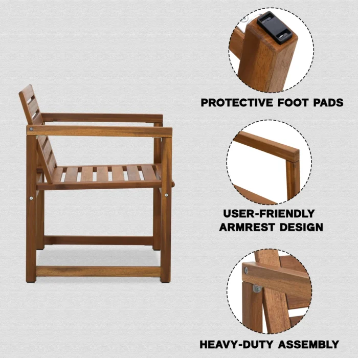 Acacia Wood Patio Chairs Set of 2 – Modern Outdoor Armchairs