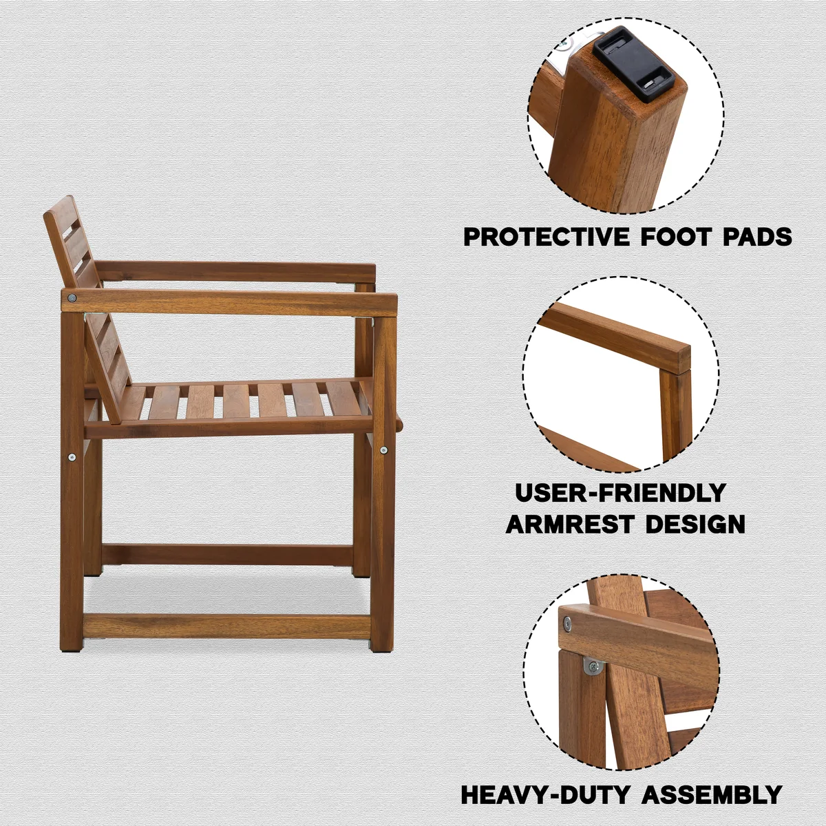 Acacia Wood Patio Chairs Set of 2 – Modern Outdoor Armchairs 3 acacia wood patio chairs with natural grain and open slat construction