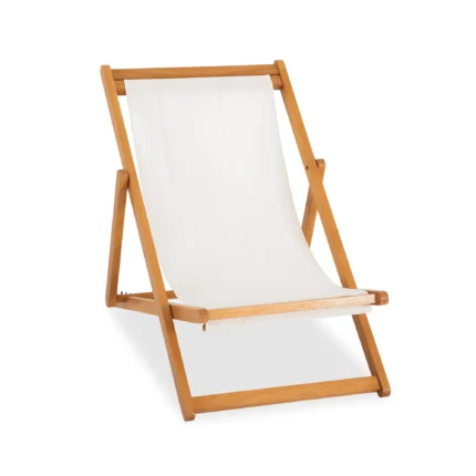 Solid eucalyptus folding deck chair with white sling seat