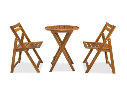 3-Piece Acacia Wood Patio Dining Set with Folding Table & 2 Chairs
