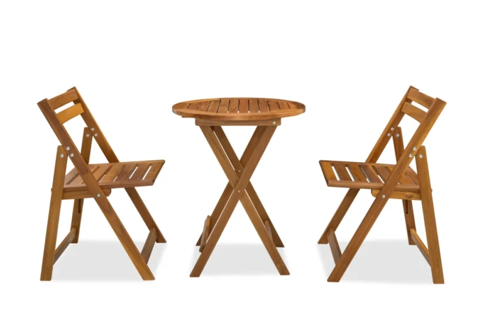 3-Piece Acacia Wood Patio Dining Set with Folding Table & 2 Chairs