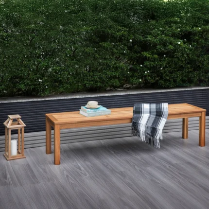 Solid Acacia Wood Slatted Outdoor Backless Bench