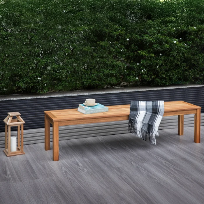Solid Acacia Wood Slatted Outdoor Backless Bench