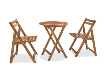 3-Piece Acacia Wood Patio Dining Set with Folding Table & 2 Chairs