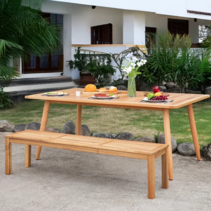 Solid Acacia Wood Slatted Outdoor Backless Bench